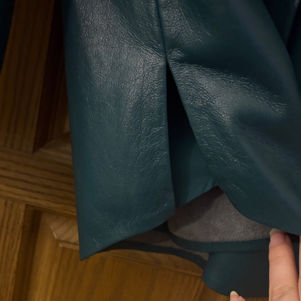 Dark Teal Faux Leather Snap Up Shacket - Picture 7 of 12